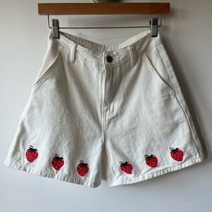 White Strawberry print Women's Shorts